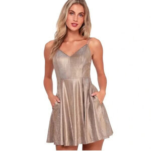 Lulu’s Keeps Getting Better Gold Skater Dress Size Small - Excellent Condition